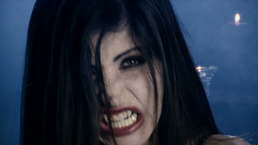 Beautiful Angry Sensual Female Vampire Medium Shot Slow Motion Stock Footage Video 9365612