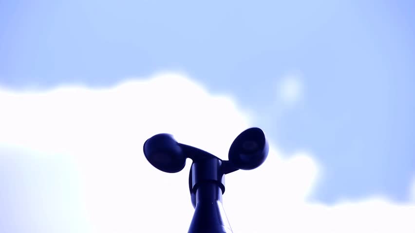 an anemometer - instrument for measuring the speed of the wind - is turning, accelerating, decelerating