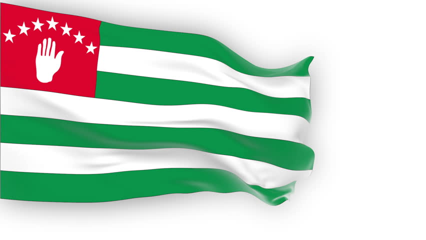 Abkhazia Flag slowly waving in the wind. Silk material. Pure white background. Seamless, 8 seconds long loop.