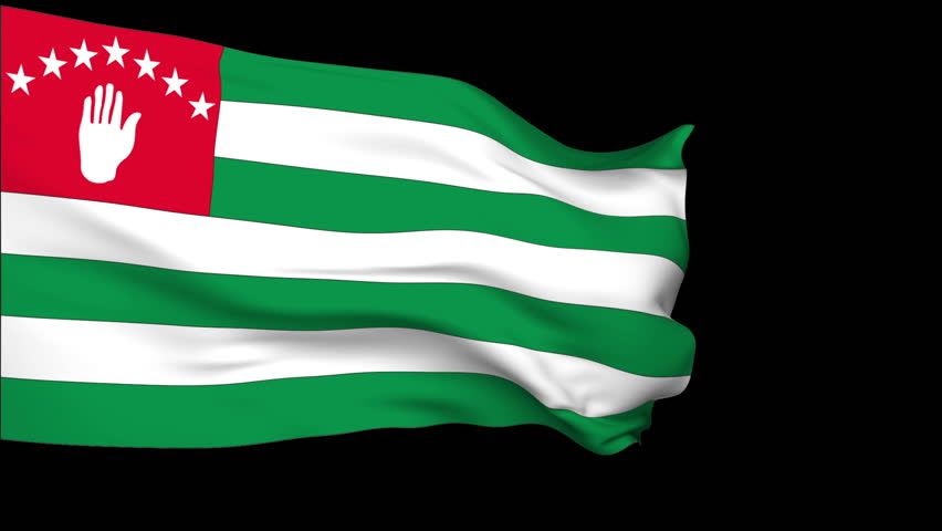 Abkhazia Flag slowly waving in the wind. Silk material. Black background can keyed by alpha. Seamless, 8 seconds long loop + alpha. Usable for composing.
