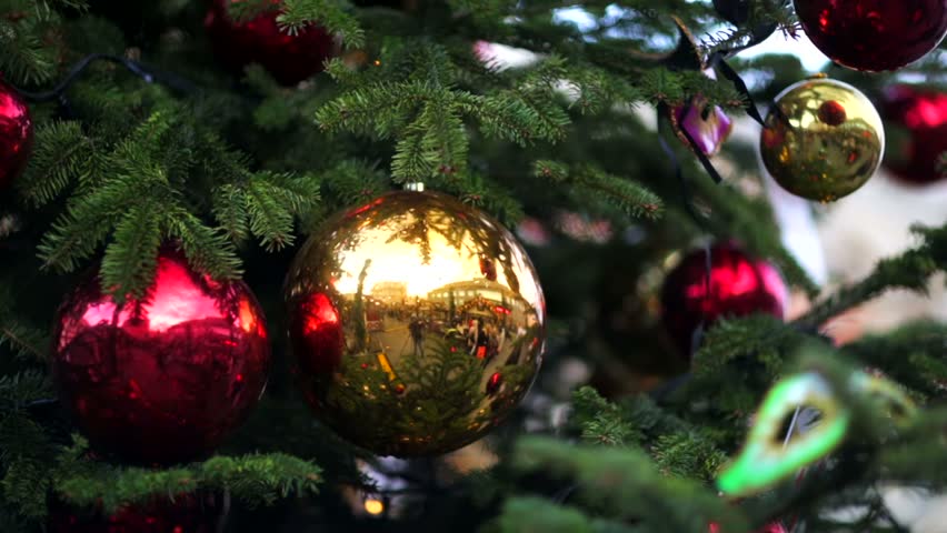 Closeup Of A Christmas Tree, Focusing On The Bubble Lights And