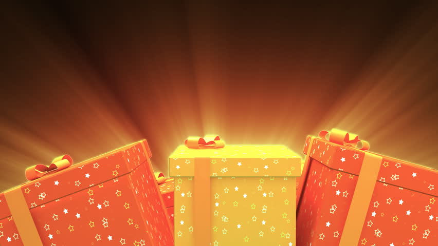 Confetti popping out from computer generated gift boxes, suitable for surprise element.  