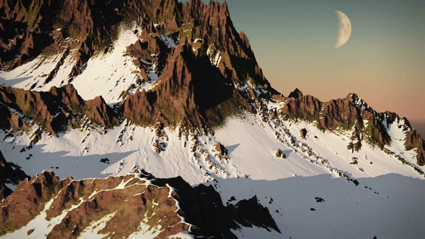 (1243) Wilderness Snow Mountain Peaks Winter Exploration Extreme Adventure Aerial