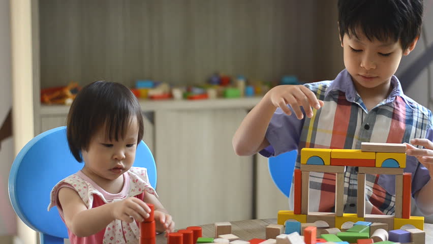 Little Asian Children Playing With Blocks Stock Footage Video 5449229