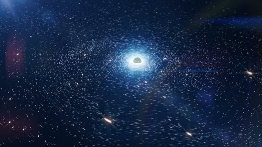 Black hole, view on galaxy with central body that attracts the surrounding objects 