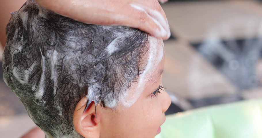 Mother Using Shampoo Shower Washing Stock Footage Video (100% Royalty