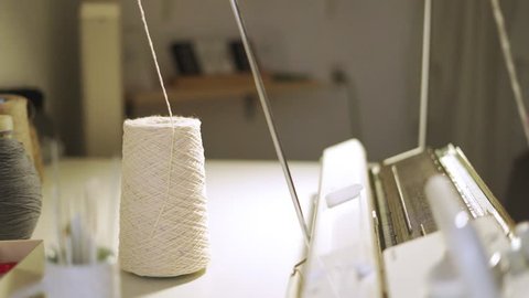 Female Hands Working On Knitting Stockbeeldmateriaal En