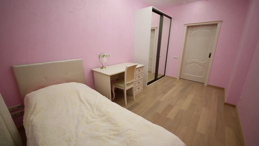 Bedroom Decorated In Pink Colour Stock Footage Video 100 Royalty Bedroom Decorated In Pink Colour Mirrored Wardrobe Bed Table With Chair Suspended Ceiling