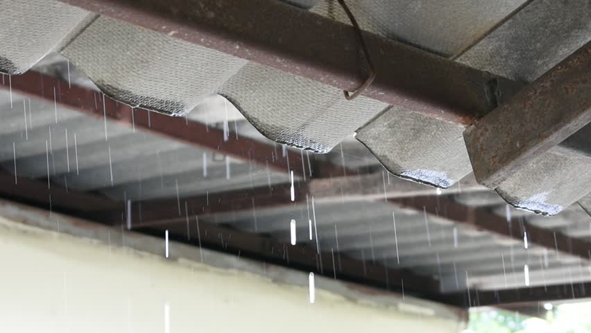 Water Dripping Down From The Roof Tiles Rainy Fall In The Rainy