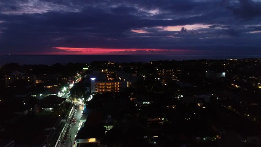 Seminyak, Bali / Indonesia - August 17, 2018 : Aerial of the Seminyak area in Bali, Indonesia