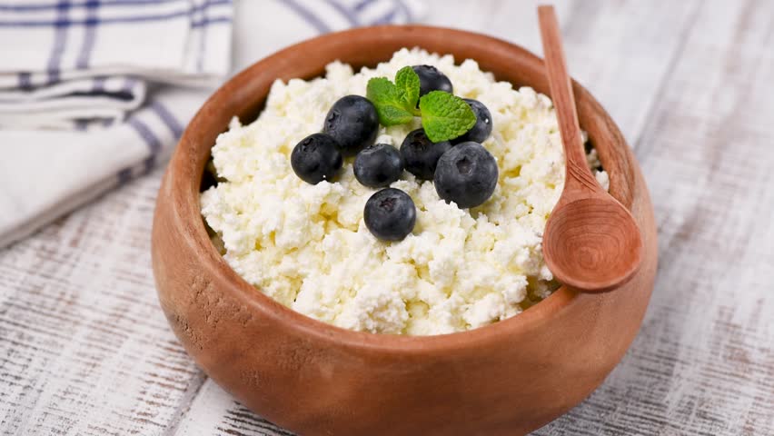 Cottage Cheese With Fresh Blueberries Stock Footage Video 100