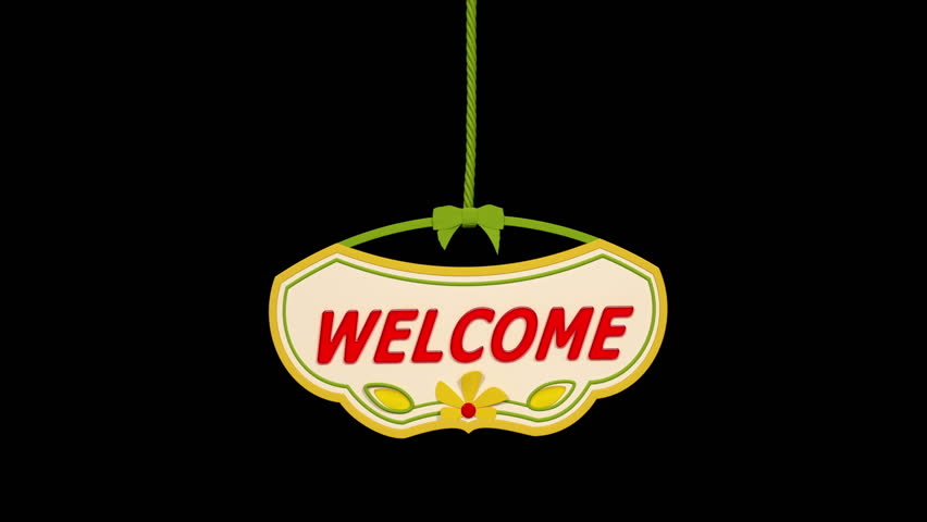 Welcome.hanging Swinging Welcome Sign. 3d Stok Video (%100 Telifsiz