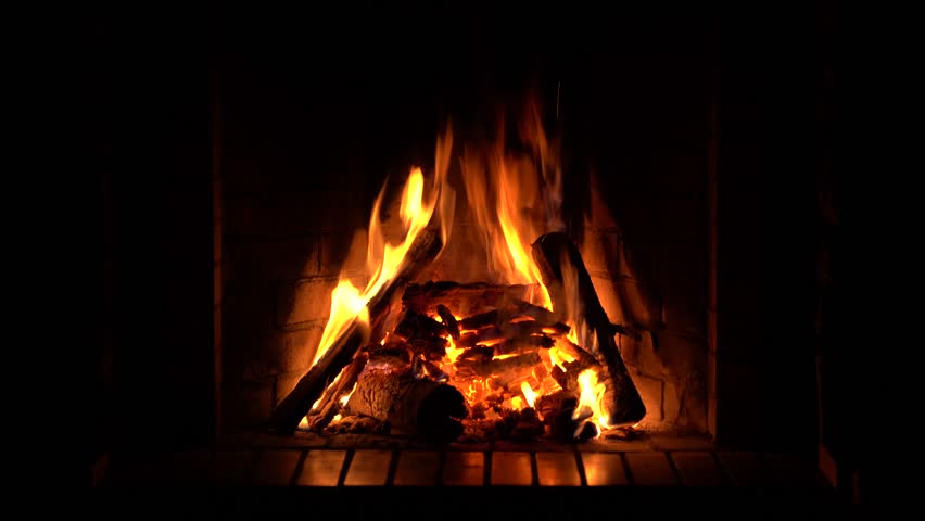 Fireplace Night Beautiful Romantic Stock Footage Video 100