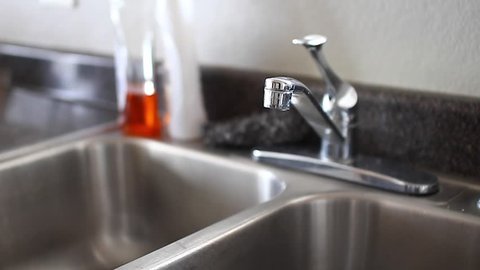 Kitchen Faucet Opening Running Water Stock Footage Video 100