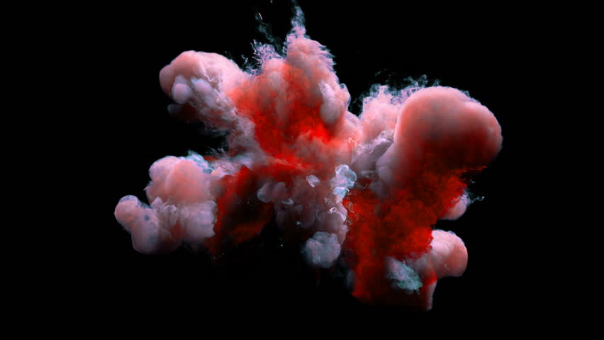 Pink Orange Color Burst - colorful smoke powder explosion fluid ink particles slow motion alpha matte isolated on black
