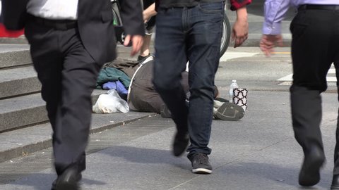 Toronto, Ontario, Canada April 2019 Homeless Person the Streets Of Wealthy Financial District