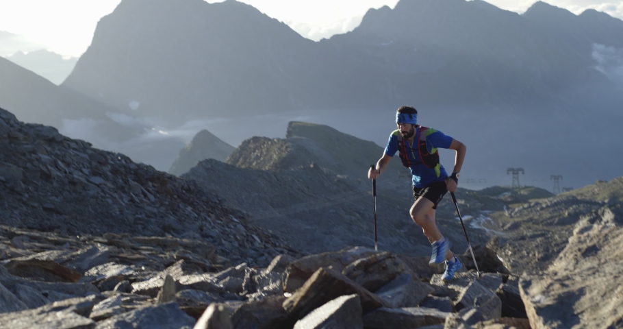Man Climbing Run On Mountain Stock Footage Video (100 ...