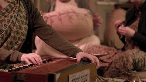 Musician Playing On Accordion Clip Playing A Musical Accordion Close Up In A Yurt - 