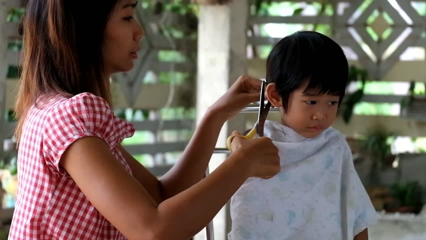 Mother Hair Dresses Her Boy Mom Hair Dresses Her Kid Son Son Annoy Mother Cut His Hair Mother Hair Dresses Her Boy Mom Hair Dresses Her Kid Son Son Annoy Mother Cut His Hair