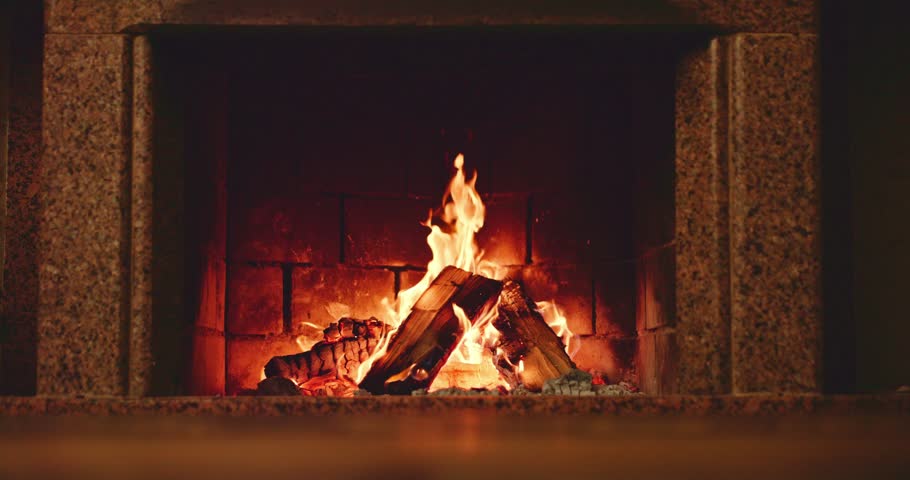 Slow Motion Fireplace Burning Warm Stock Footage Video 100
