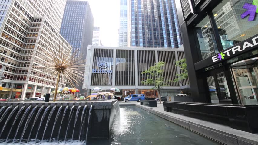Nyc Aug 24 2017 People In Hilton Hotel Brand Of Hotels Nyc Aug 24 2017 Hilton Main Office And Fountain Brand Of