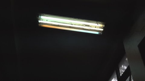 Fluorescent neon lighting, neon light glass tubes switching on and off, 4k 2160p uhd footage.