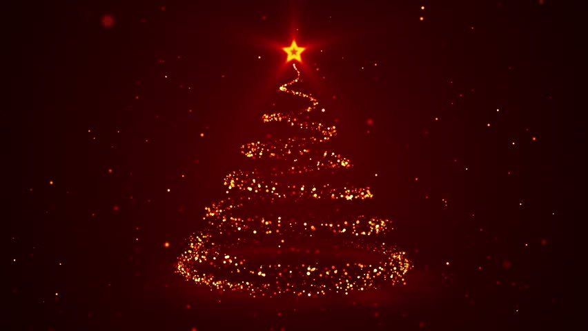 Abstract Background With Animation Of Rotating Christmas Tree From Glowing Lines And Particles