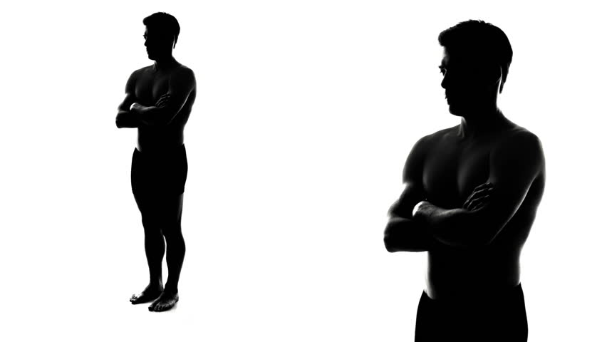 Naked Full Length Spinning Naked Man Silhouette Composition Isolated On White Background Stock