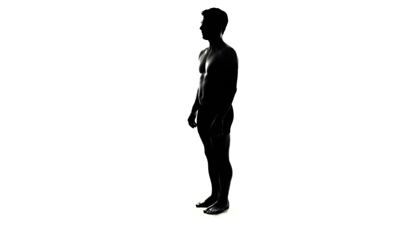 Naked Full Length Spinning Naked Man Silhouette Composition Isolated On White Background Stock 