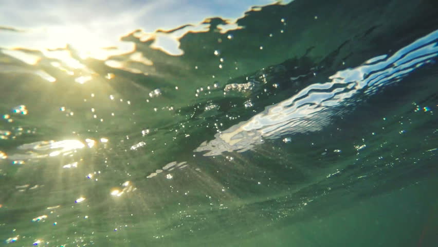 Underwater Surface With Rays Of Light. Beautiful Sunset Ocean Seascape ...