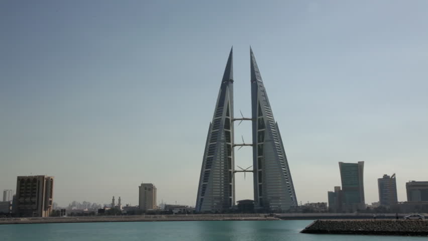 Sunset In Bahrain, City Centre. The Iconic Landmark World Trade Center ...