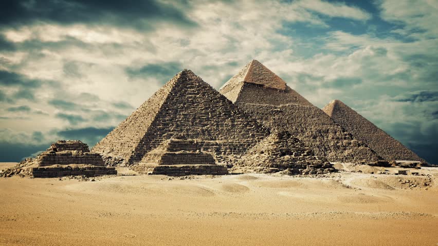 Timelapse With Sunset Clouds Over Great Pyramids At Giza Cairo In Egypt ...