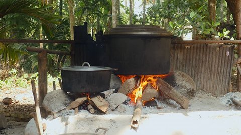 Cooking Pots On Open Wood Burning Stock Footage Video 100