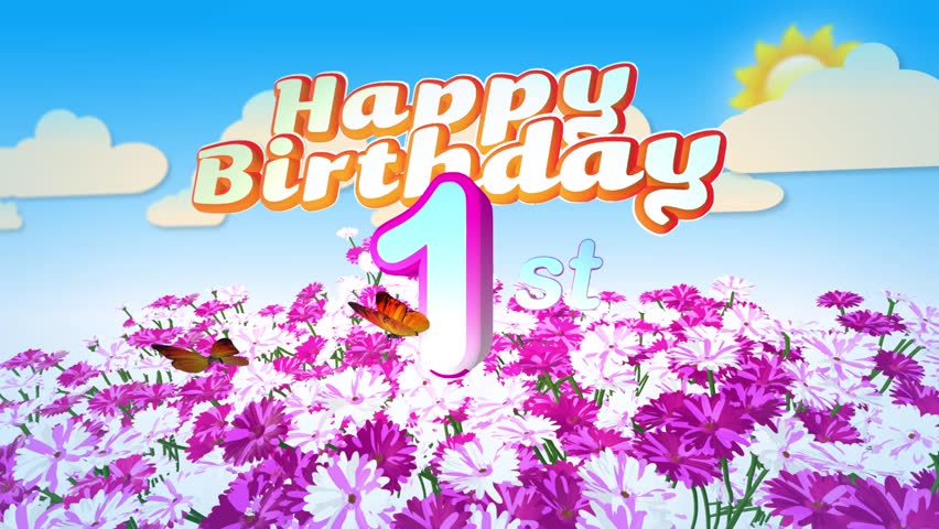 Animated Happy 1st Birthday Card Stock Footage Video 100