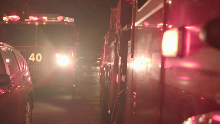 Fire Truck Emergency Vehicle Blue Lights Flashing Fireman Working New York May 15 2018 Fdny Fire Trucks With Flashing Lights Standing On