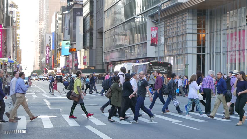 NEW YORK - MAY: 2016, Pedestrians Walking On Crowded City Street ...