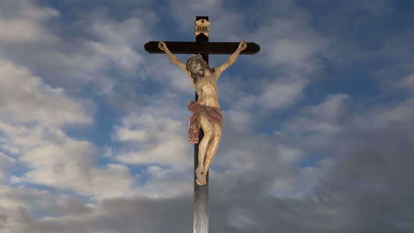 Crucifixion Jesus Christ Statue On The Sky Background Stock Footage ...