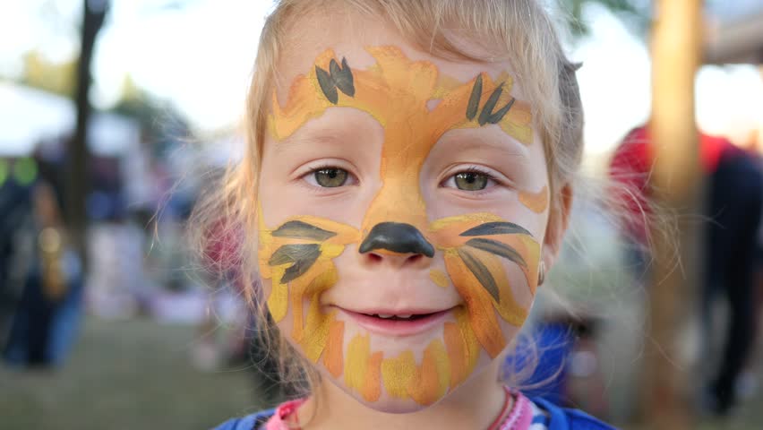 Body Art Painting On Little Girl Face On Family Fest Portrait Tiger ...