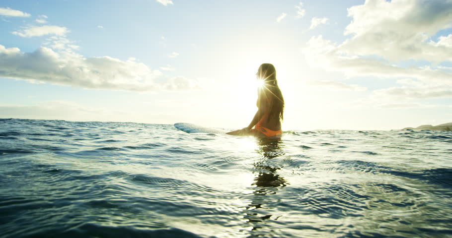 Beautiful Surfer Girl Enjoying Sunset Stock Footage Video (100% Royalty ...