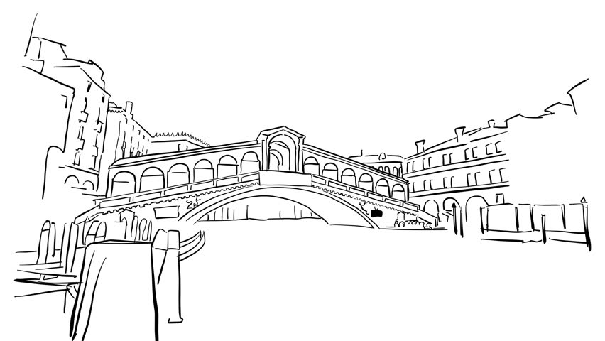 Line Drawing Venice : Venice rialto bridge time lapse animation on black