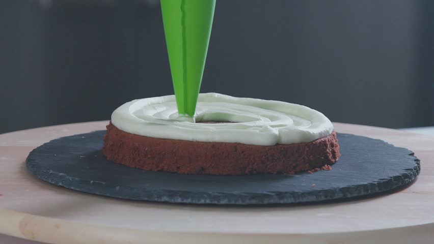 Cooking Cake Chocolate Cake Covered Stock Footage Video 100