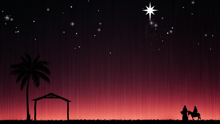 Nativity Scene With Animated Palm Trees And The Star Of Bethlehem Stock ...
