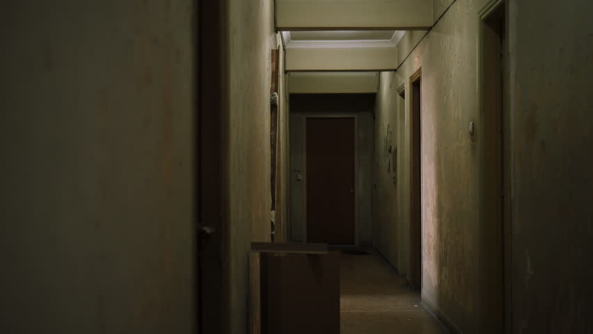 Apartment Building Hallway old dark creepy apartment building,long hallway, gimbal tracking Apartment Building Hallway old dark creepy apartment building,long hallway, gimbal tracking