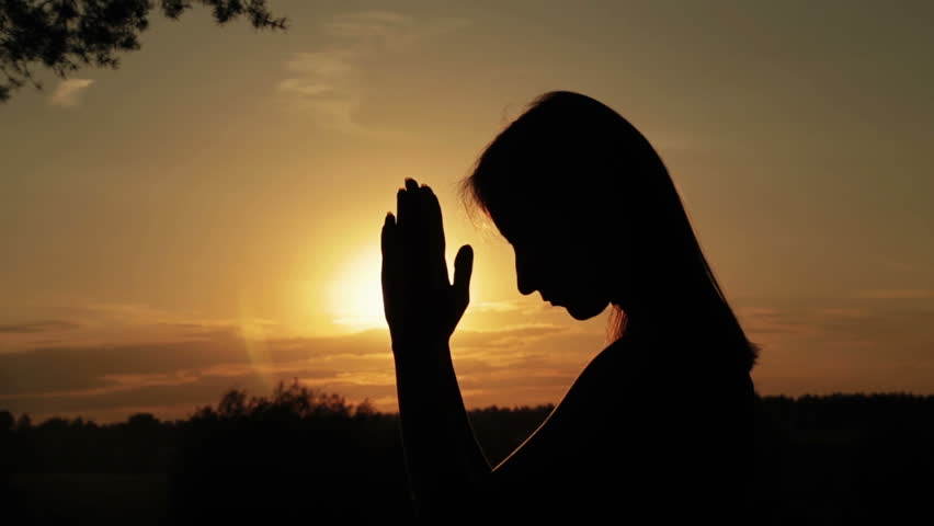 SLOW MOTION: Silhouette Of A Young Black Haired Girl Spreading Hands ...