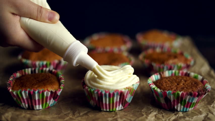 Cupcake Decorating Hands Holding Piping Stock Footage Video