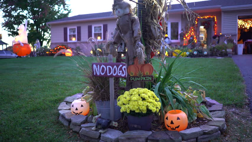 American Suburb House Decorated For Halloween