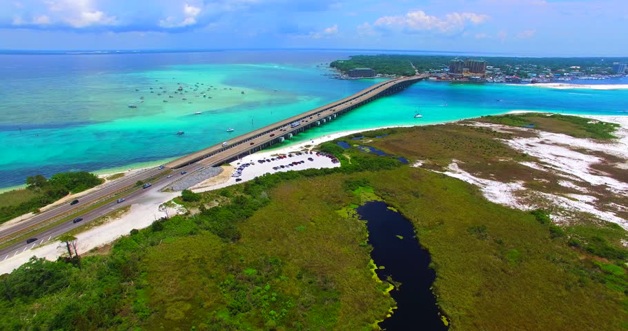 Destin. Redneck Beach. Florida. Panama City. Bridge Aerial View. Eglin ...