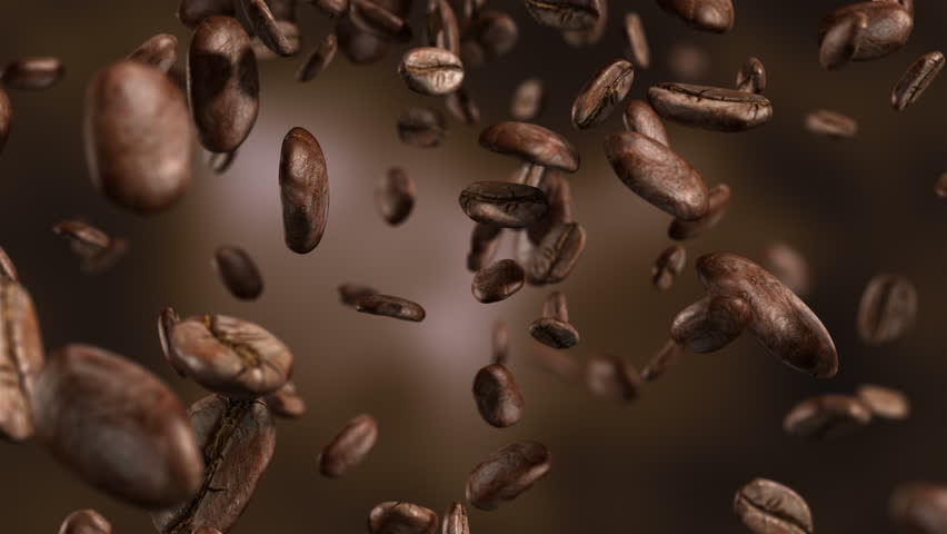 High quality animation video of falling coffee beans-loopable background in slow motion in 4K