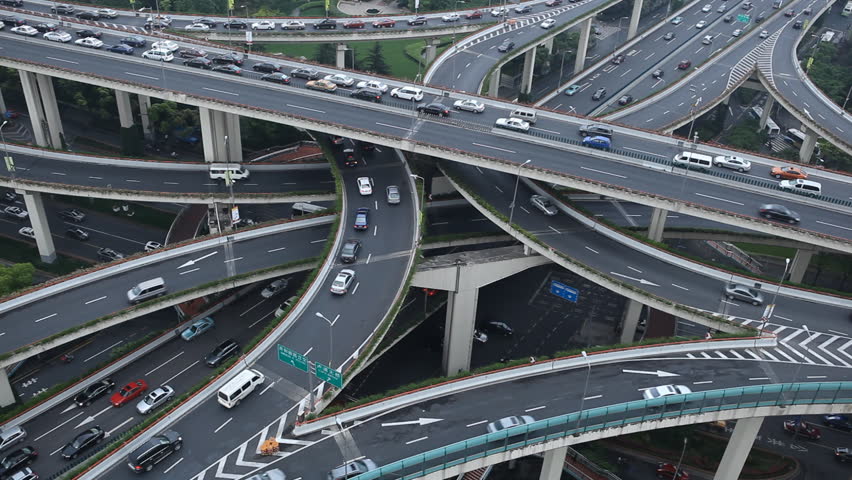 Time Lapse Aerial View Chinese Shanghai Busiest Highway, Freeway ...