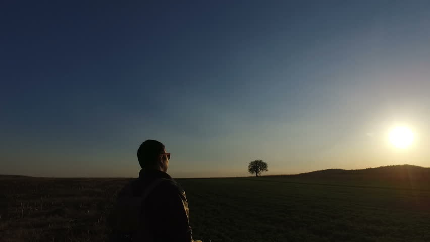 Alone Man Standing Towards Sunset/sunrise. Full HD, 1080p, 1920x1080 ...